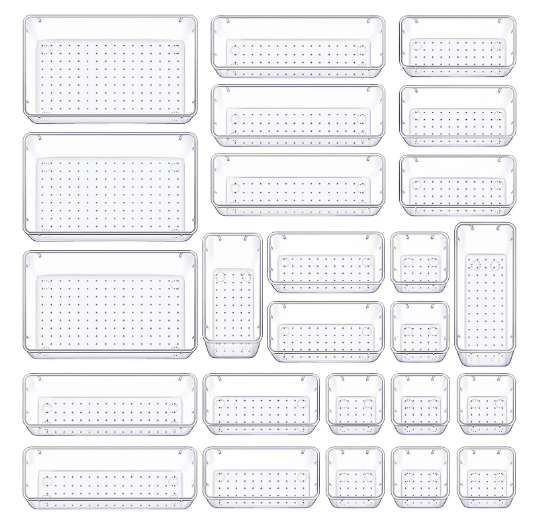 Clear Drawer Organizer Set — 25 Pieces