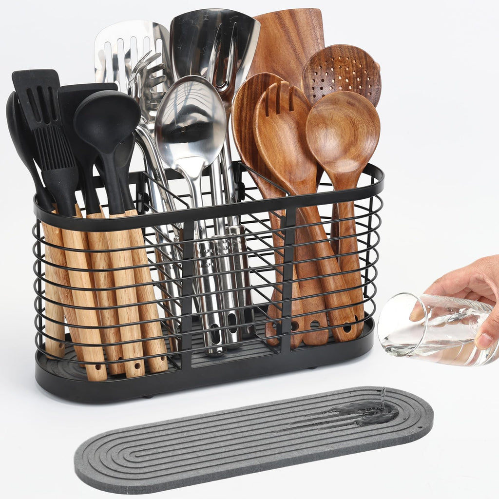 Large Utensil Holder with Quick-Dry Diatomite Base