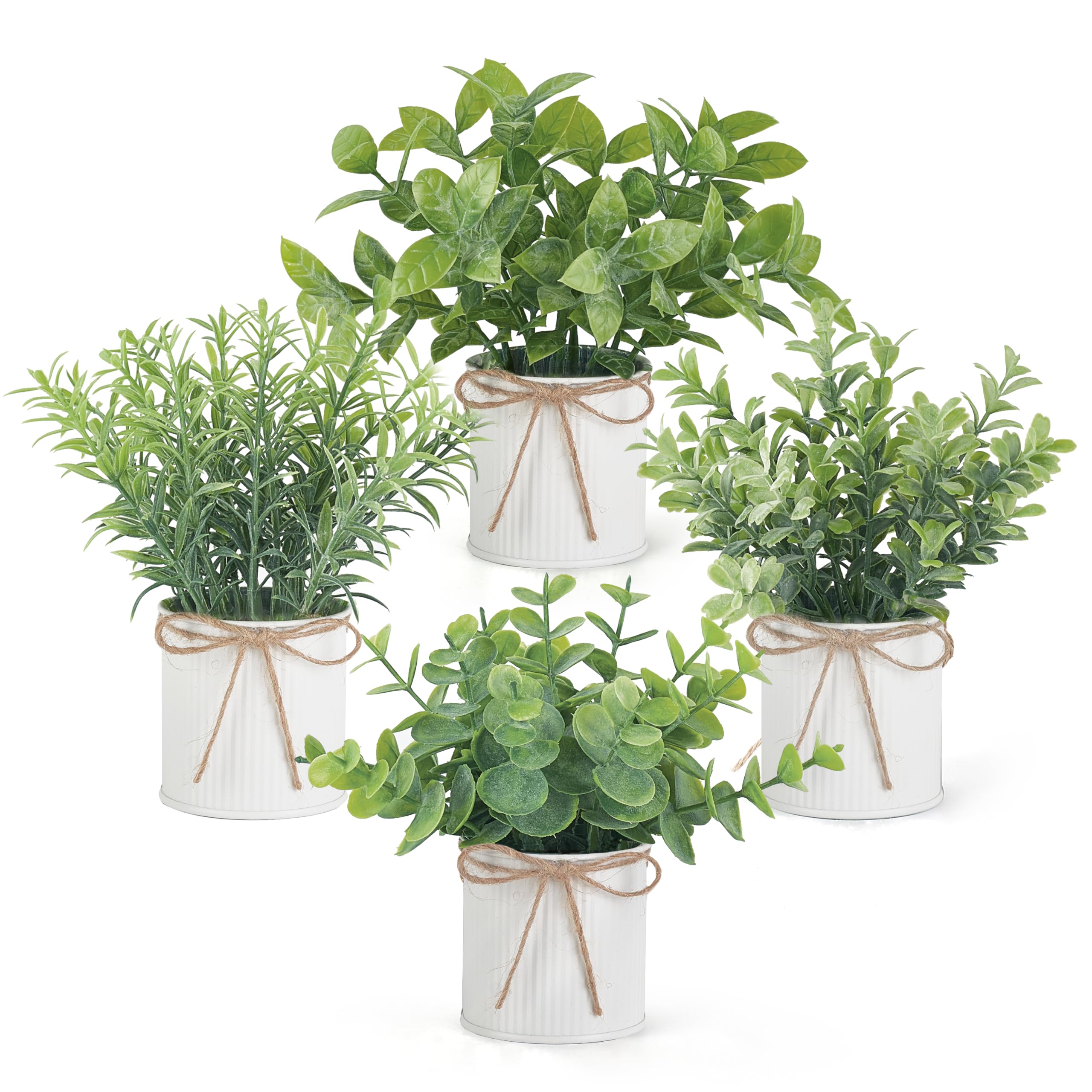Mini Faux Eucalyptus in Galvanized Pots — Set of 4